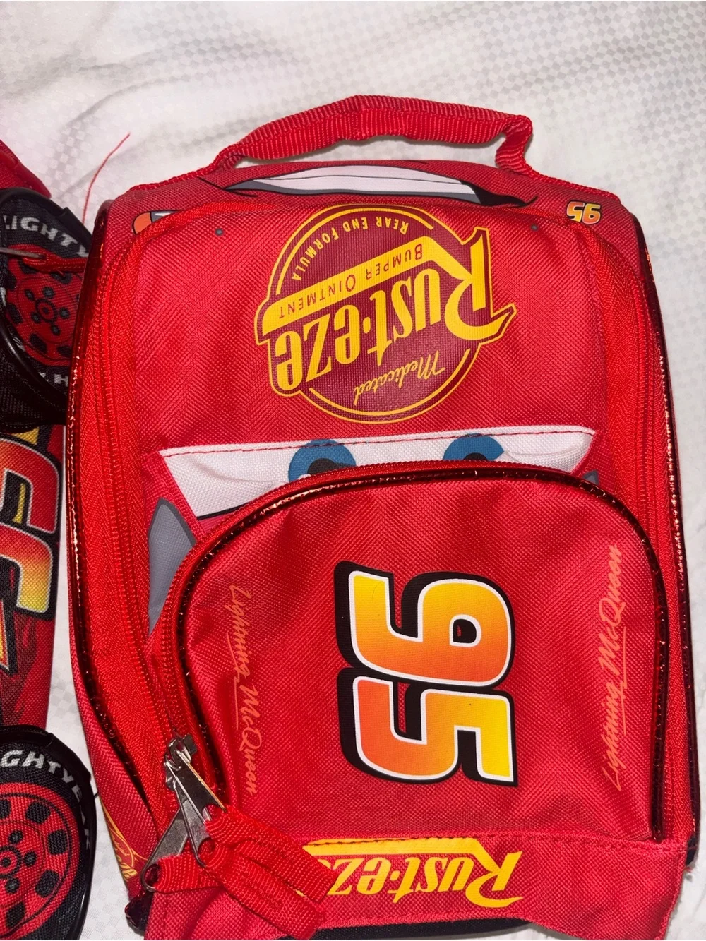 New Disney Pixar Cars Lightning McQueen Rust-eze Red Kids Backpack + lunch bag - Picture 2 of 10